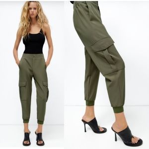 Zara Pull On Cargo Jogger Pants olive green all the rage